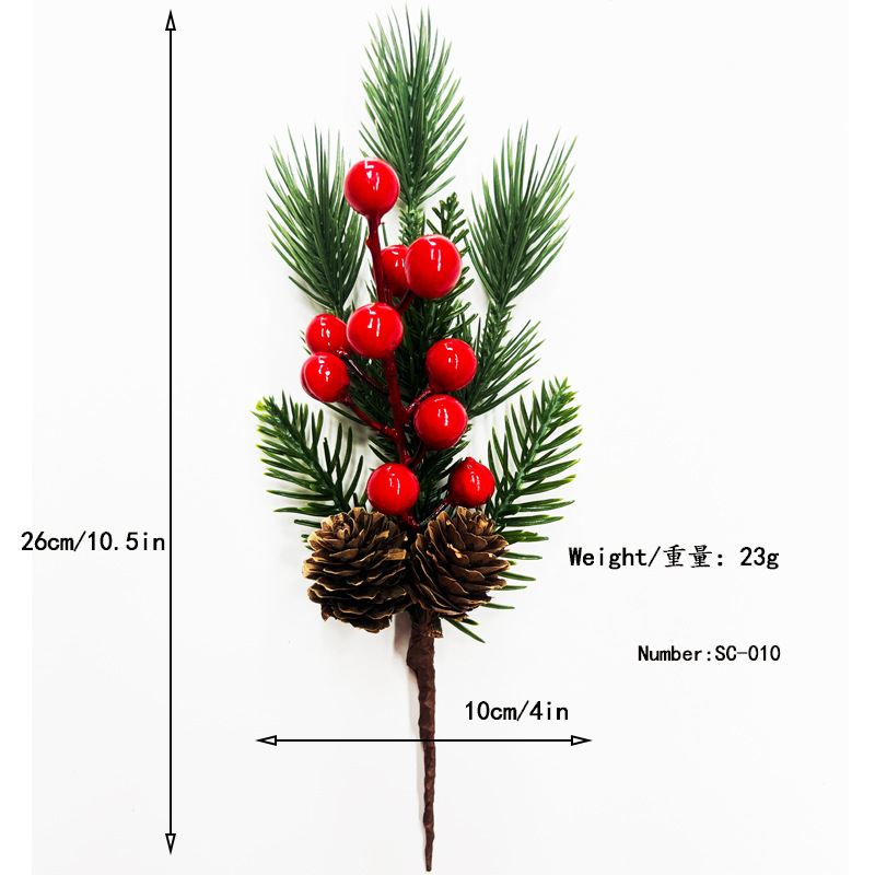 Picture of Cross-Border Christmas Simulation Pine Cone Branches Snowflake Pine Needles Berry Red Fruit Branches Holiday Decoration Cuttings Christmas Pine Needle Bouquet