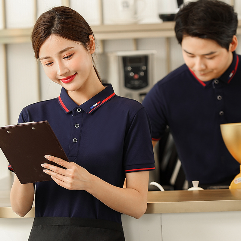 Picture of Catering Waiter Work Clothes Short-Sleeved T-Shirt Ice Silk Cotton Work Clothes Female Supermarket Burger Fast Food Restaurant Work Clothes Embroider
