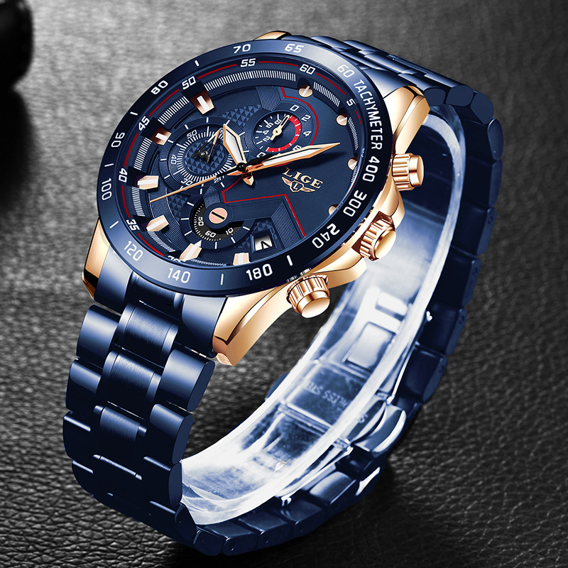 Picture of LIGE/LIGE cross-border special for men's business quartz watch three-eye six-pin multi-function waterproof watch Chronograph