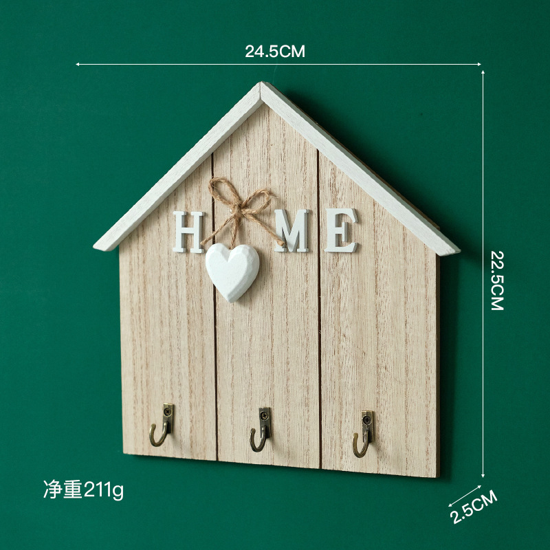 Picture of Creative Home Decoration Key Storage Rack Door Hook Punch-Free Wall Wooden Coat and Hat Key Hook