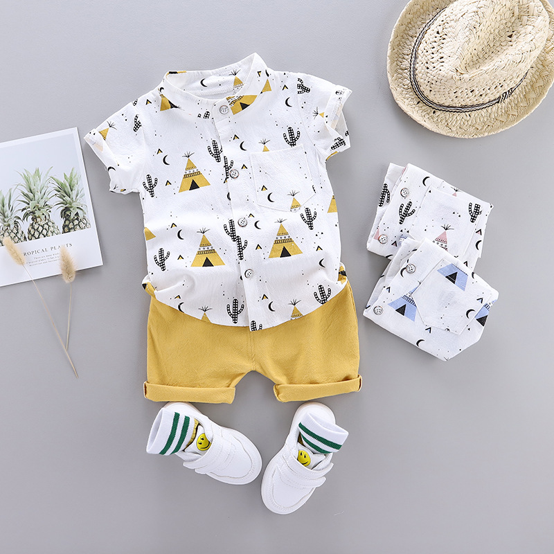 Summer Boys Cactus Tent Shirt Short-sleeved suit New Stylish Stylish Short-sleeved suit Foreign Trade