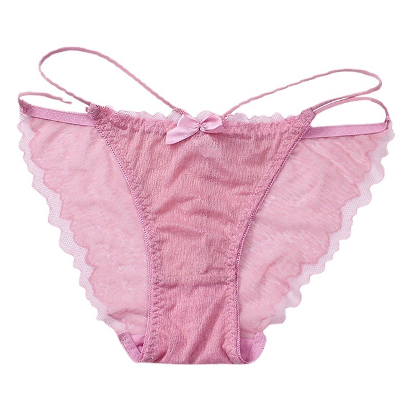 Lace Panties Women's Mid-waist Sexy Breathable Double-crotch Hollow-out Mesh Lace Thin Belt Bow Underwear 8922