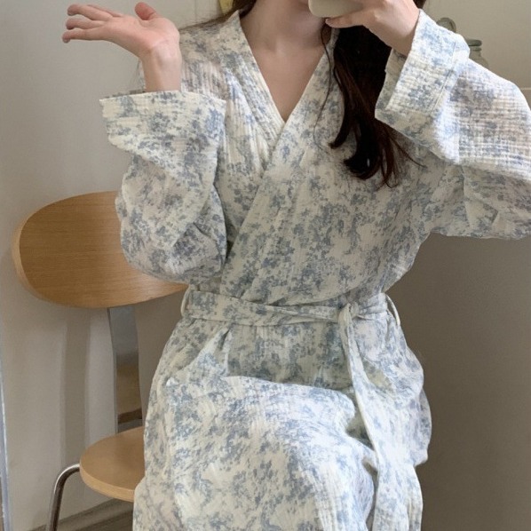 South Korea ins Women's Autumn New Korean Style Gentle Lazy Home Nightgown Bathrobe Sweet Girl's Foreign Trade Pajamas