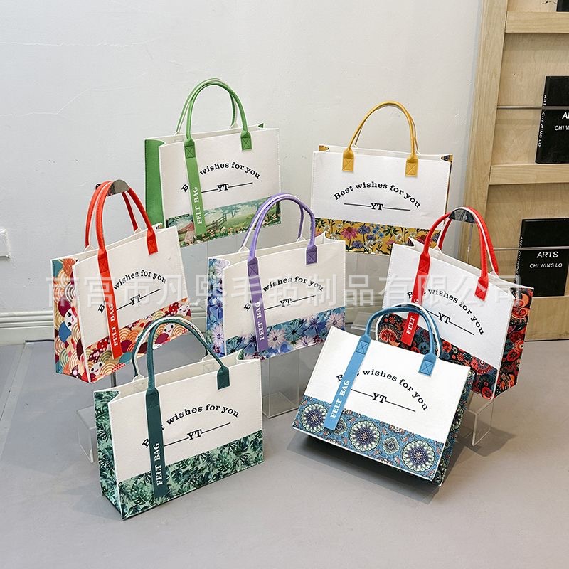 Picture of Manufacturer Wholesale Custom Logo New Ribbon Felt Bag Souvenir Gift Handbag Color-Blocked Ribbon Tote Bag
