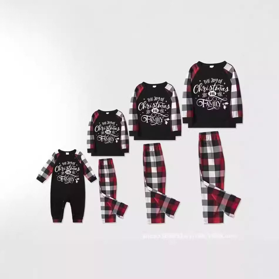 Picture of European and American Amazon Cross-Border Christmas Pajamas Printed Plaid Parent-Child Wear Long-Sleeved Home Clothes Set Christmas New Style