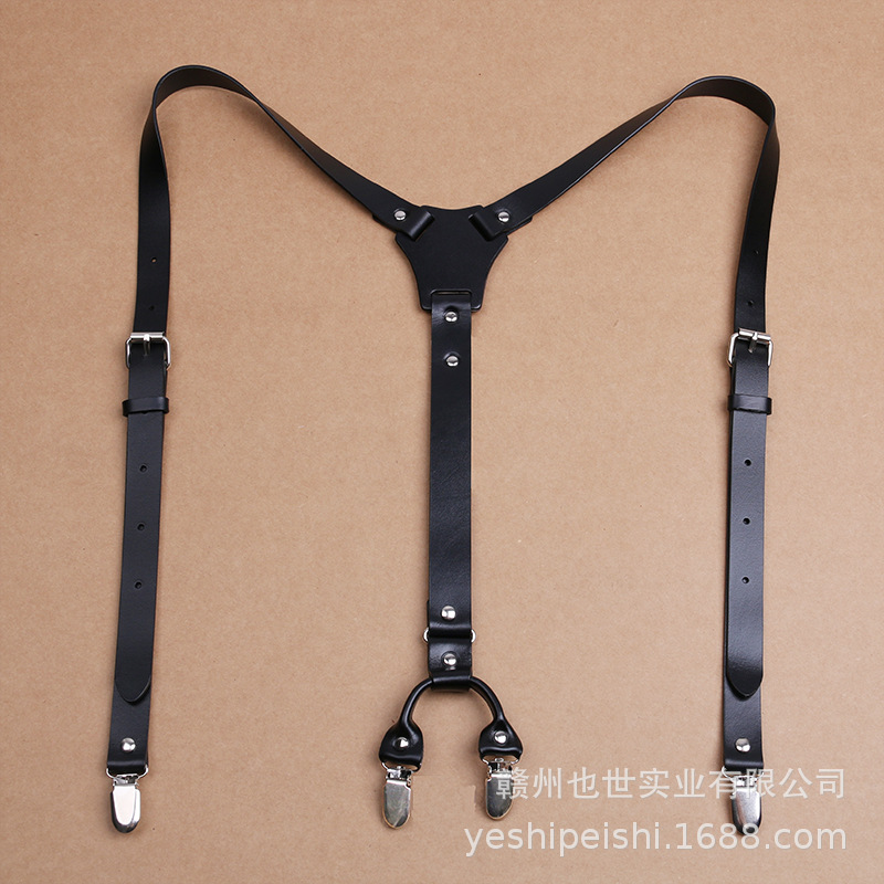 European and American retro cowhide strap clip men's suspender strap clip full leather shoulder strap Amazon AliExpress foreign trade generation