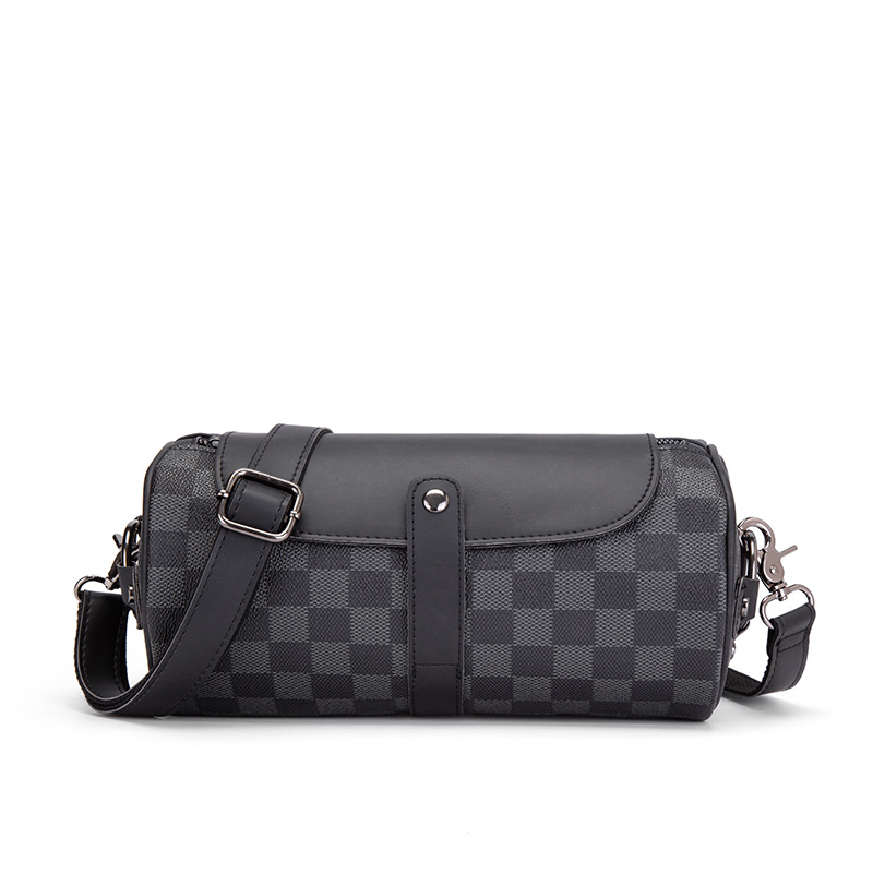 Picture of New Korean Style Fashion Small Leather Bag Retro Crazy Horse Leather Men's Shoulder Crossbody Bag Trendy Cylindrical Bag Ready for Sale
