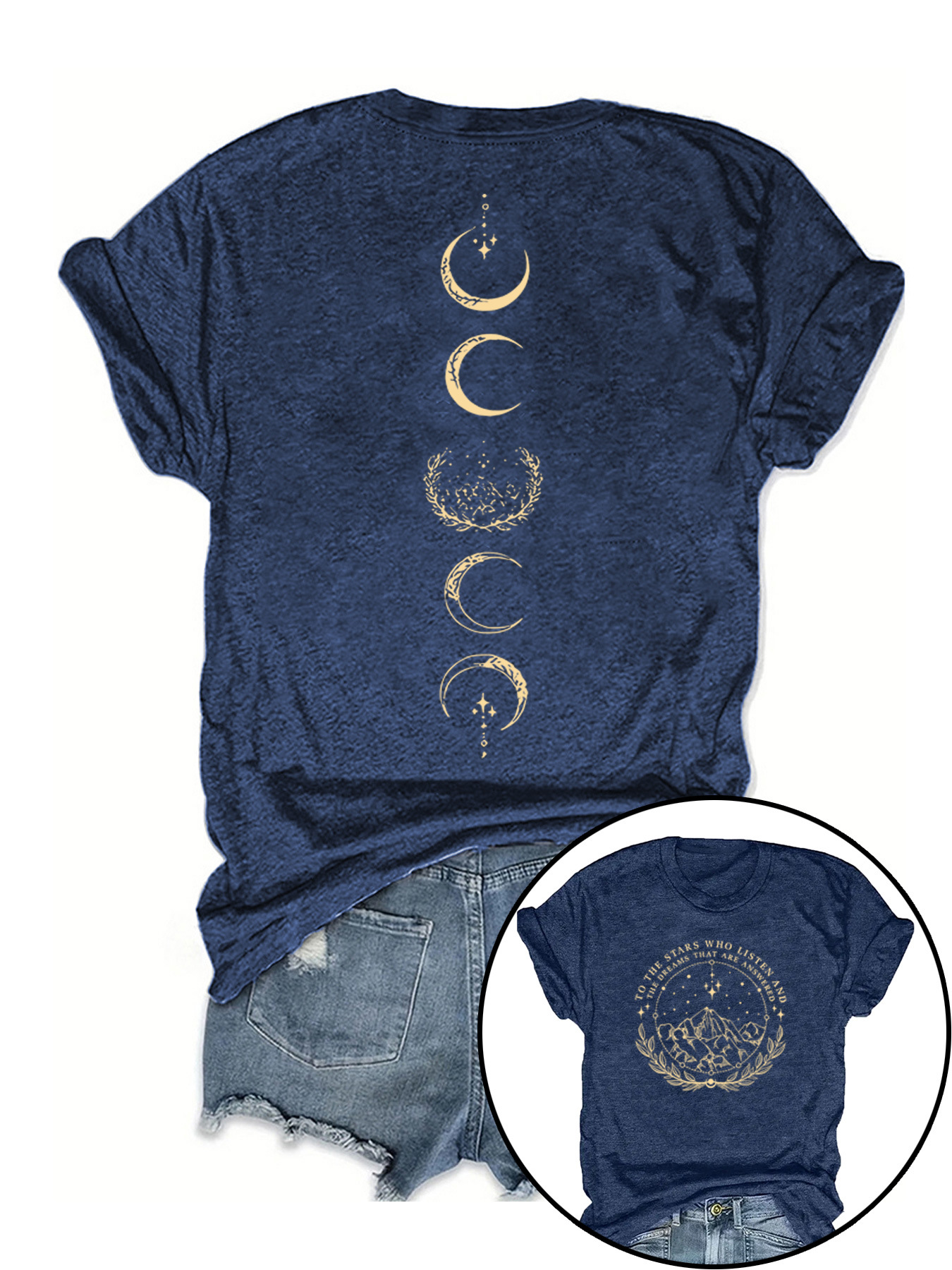 Amazon European and American Summer Women's Retro Moon Pattern Round Neck Short Sleeve Casual Fashion Foreign Trade Explosions T-shirt
