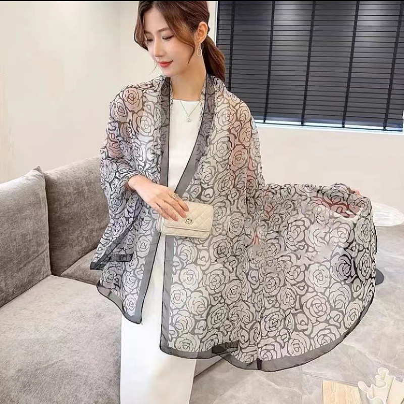 Picture of Spring and Summer New Soft Yarn Sunscreen Shawl Summer Thin Imitation Silk Long Silk Scarf Fashion Printed Flower Scarf