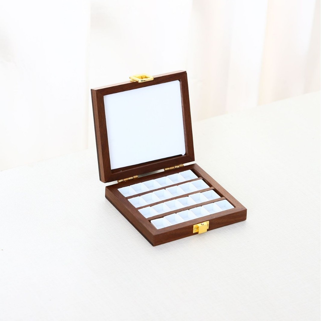 Picture of Children's Handmade ins Wind Magnetic Cover Black Walnut 15G Watercolor Pigment Wooden Box Portable Handicraft Paint Box