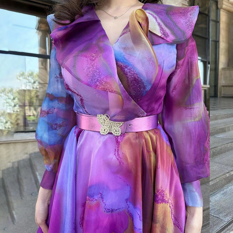 Picture of 2025 Spring and Summer New European and American Export Printed Large Hem Mesh Dress Work Clothing European and American Plus Size Women's Dress