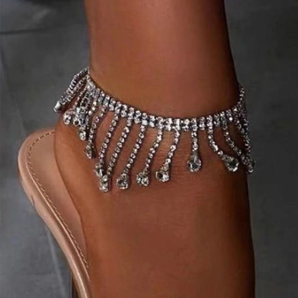 Picture of 1 piece sexy luxury rhinestone tassel bangle women's summer beach shiny crystal anklet anklet Accessories Wholesale