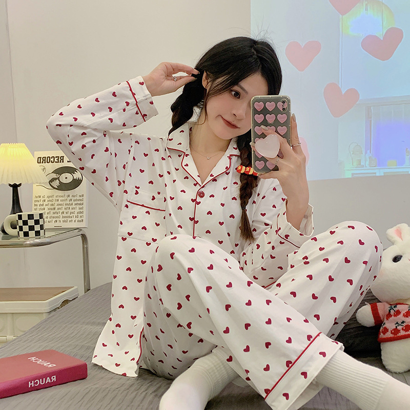 Picture of New Ins Pajamas for Women Simple Stripesd Internet Celebrity Long-Sleeved Cardigan Girl Korean Version Thin Home Wear Set Wholesale