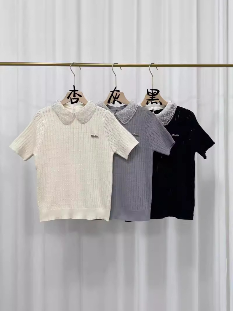 Picture of Korean Style Sweet Lace Doll Collar Turtleneck Sweater All-match Short-sleeved Niche Western Style Top Women's Short Summer New Style