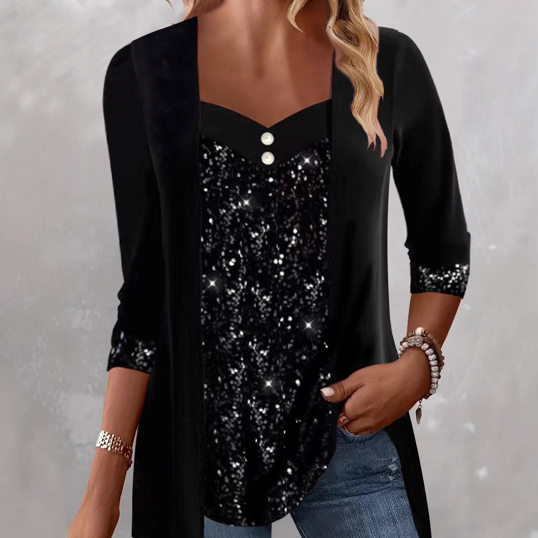 Fall/Winter 2023 AliExpress Amazon WISH Bead Stitching Button Long Sleeve Ladies T Jacket