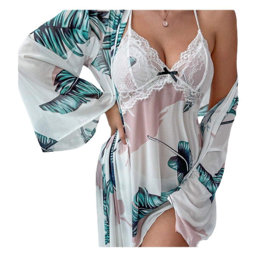 Pajamas Women's Mesh Sexy Morning Gown Split Home Clothes Breathable Comfortable Beach Style Nightgown
