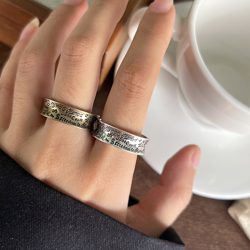 Picture of Lan zhi tai silver personality hip-hop letter punk opening 925 sterling silver ring does not fade niche hand jewelry wholesale