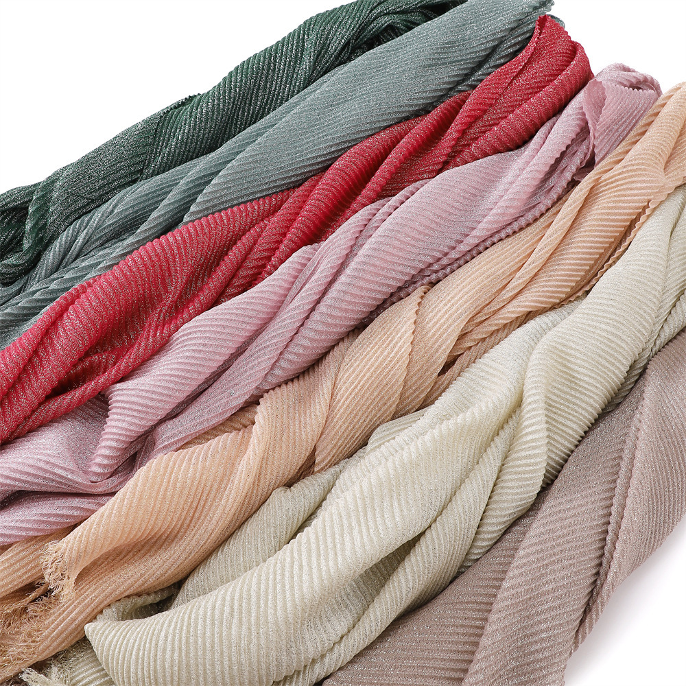 Cross-Border gold and silver silk monochrome cotton and linen wrinkled solid color short beard large size scarf turban shawl a generation of hair
