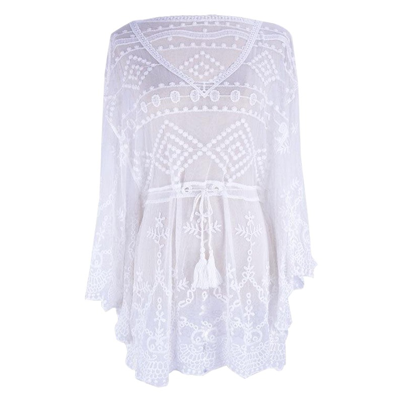 European and American New Lace Swimsuit Overshirt Hollow Bikini Coat Short Beach Sun Protection Coat for Seaside Holiday