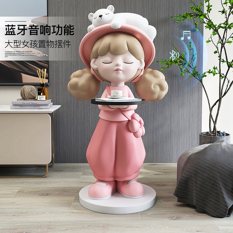 Picture of [Storage Speaker] Cream Style Girl Floor-Standing Ornament Home Decoration Living Room Tv Cabinet Next to Sofa Gift