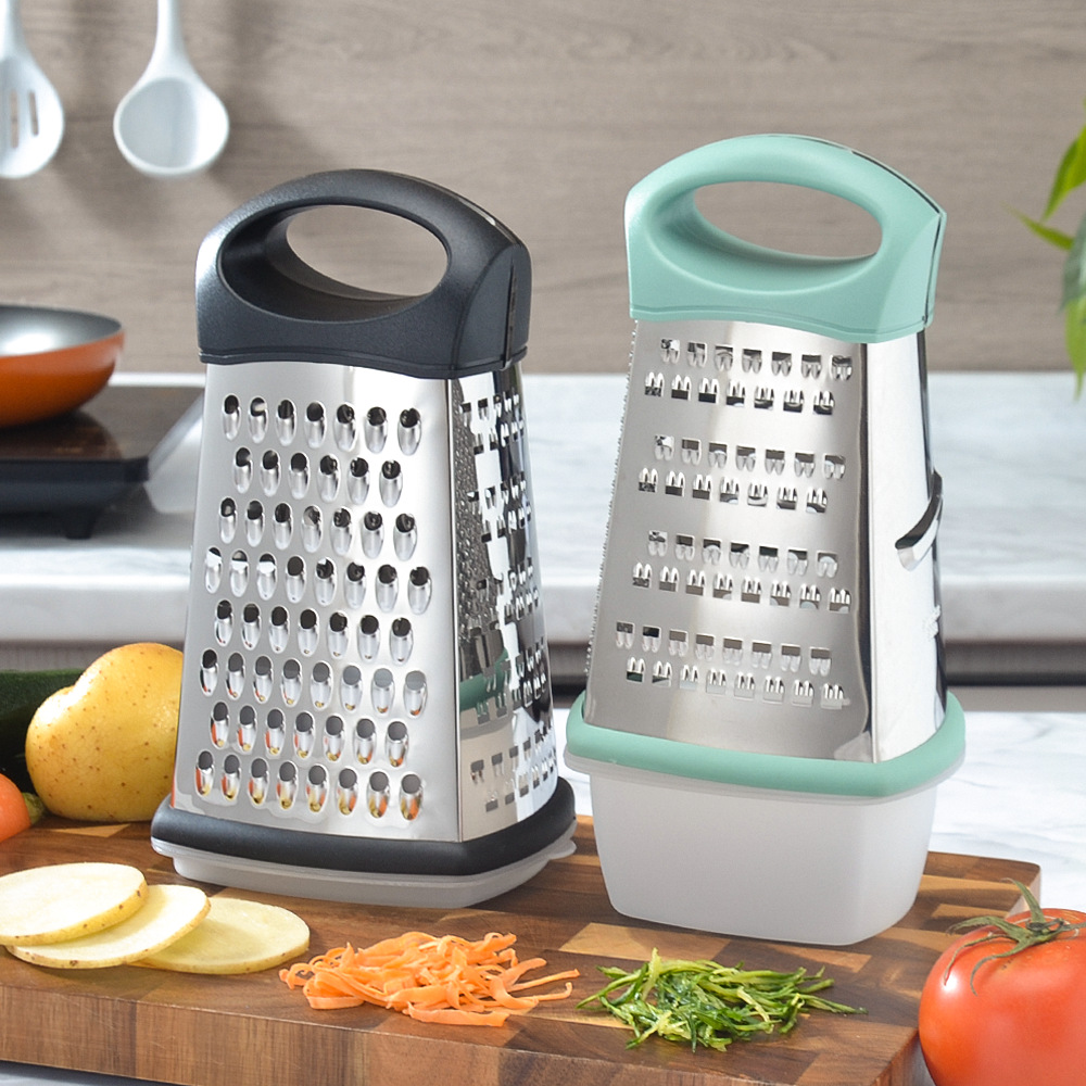 Stainless Steel Vegetable Grater Arc Four-sided Planer with Box Planer Kitchen Gadget Filer Potato Slicer