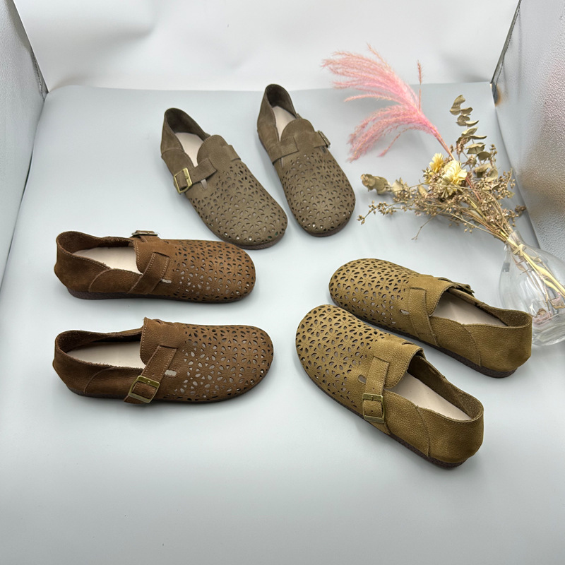 Bodiisi 2025 New Women's Shoes Genuine Leather Cut Out Retro Soft Sole Soft Surface Clogs Women's Casual and Comfortable Granny Shoes