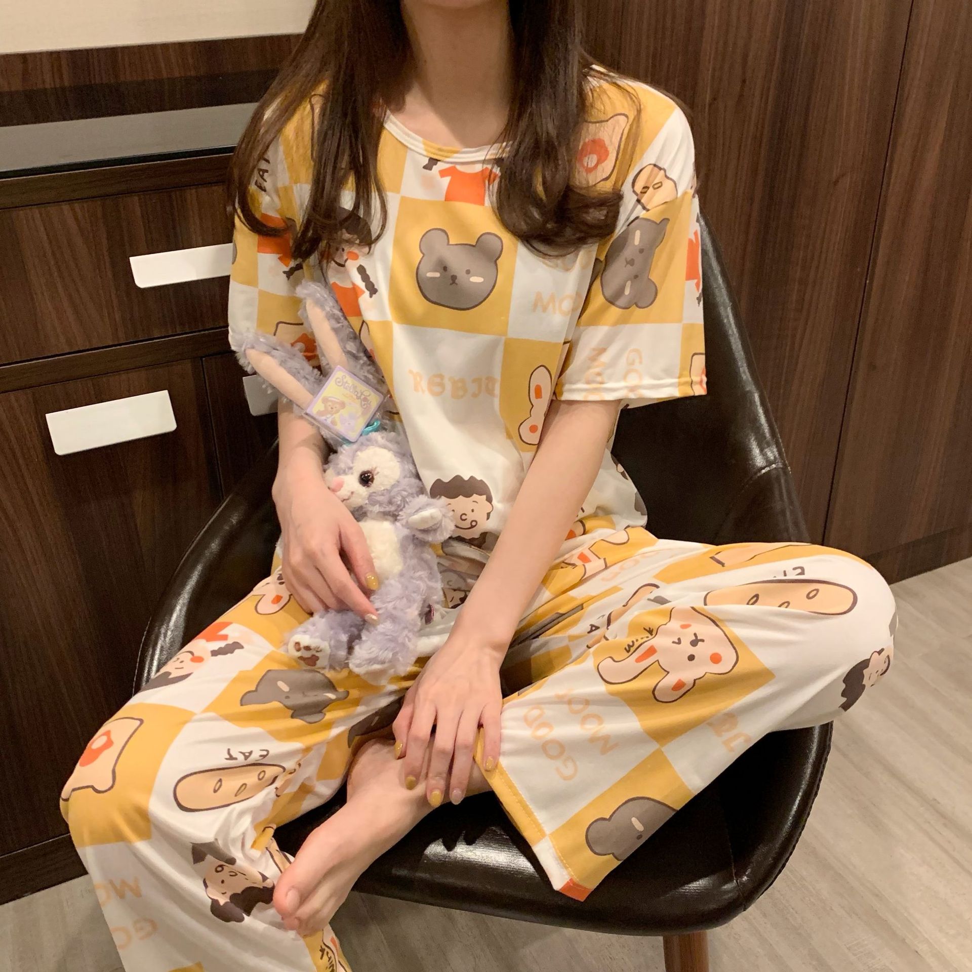 Picture of Pajamas Women's Spring and Autumn Summer Short-sleeved Trousers Large Size Loose Korean Style Fresh Cute Sweet Student Home Suit