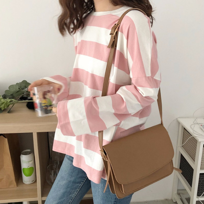 2023 Autumn New Korean style fashionable long-sleeved T-shirt women's striped loose ins bottoming shirt