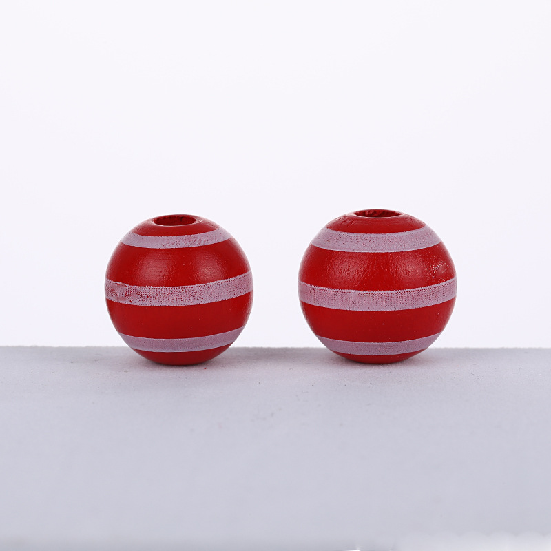 Picture of Cross-border hot sale 16mm Lotus round beads striped polka dot printed wooden beads children's beads DIY jewelry loose beads accessories