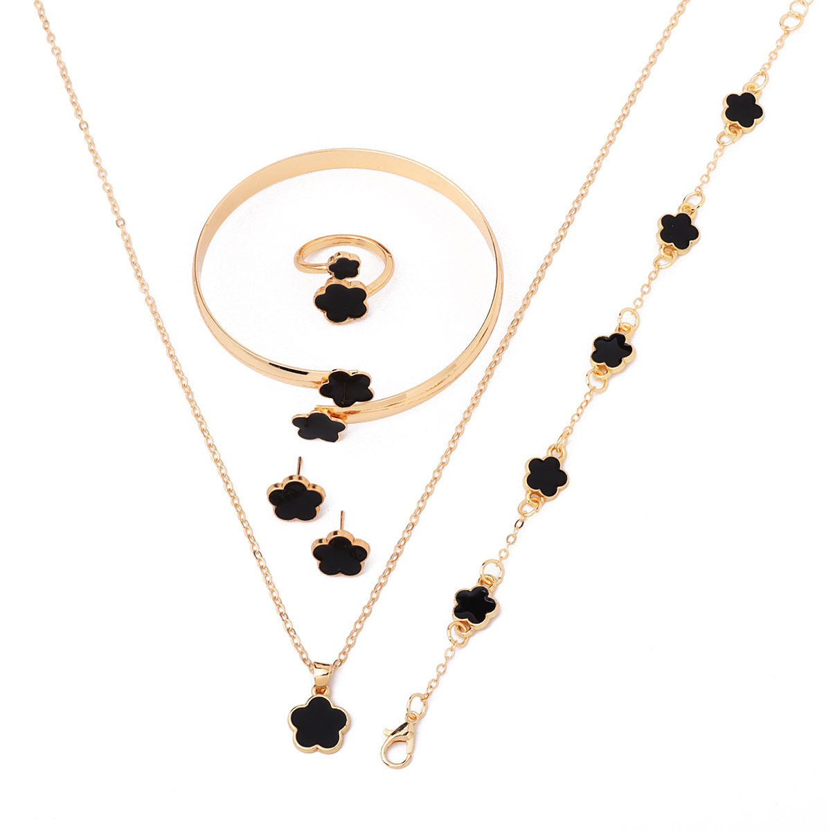 Picture of 2025 New Cross-Border Personalized Five-Leaf Clover Simple and Versatile Plum Blossom Necklace Bracelet Jewelry Set Manufacturer Wholesale