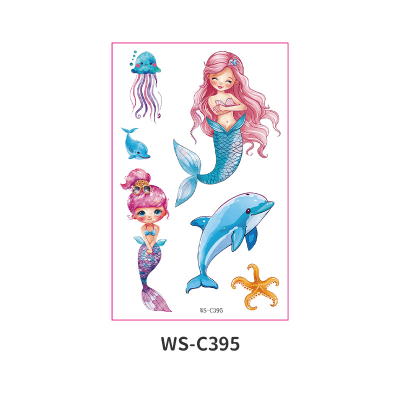 Picture of Cross Border Waterproof Sweat Tattoo Children Cartoon Dream Party Princess Theme Stickers suit Mermaid Tattoo Stickers