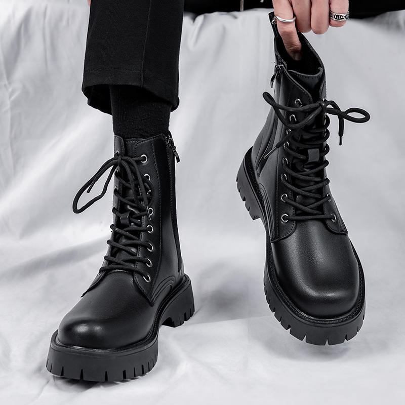 Martin Boots Men's Autumn and Winter New Eight-hole Zipper British Style Long Tube Breathable High-top Leather Shoes Workwear Motorcycle Boots