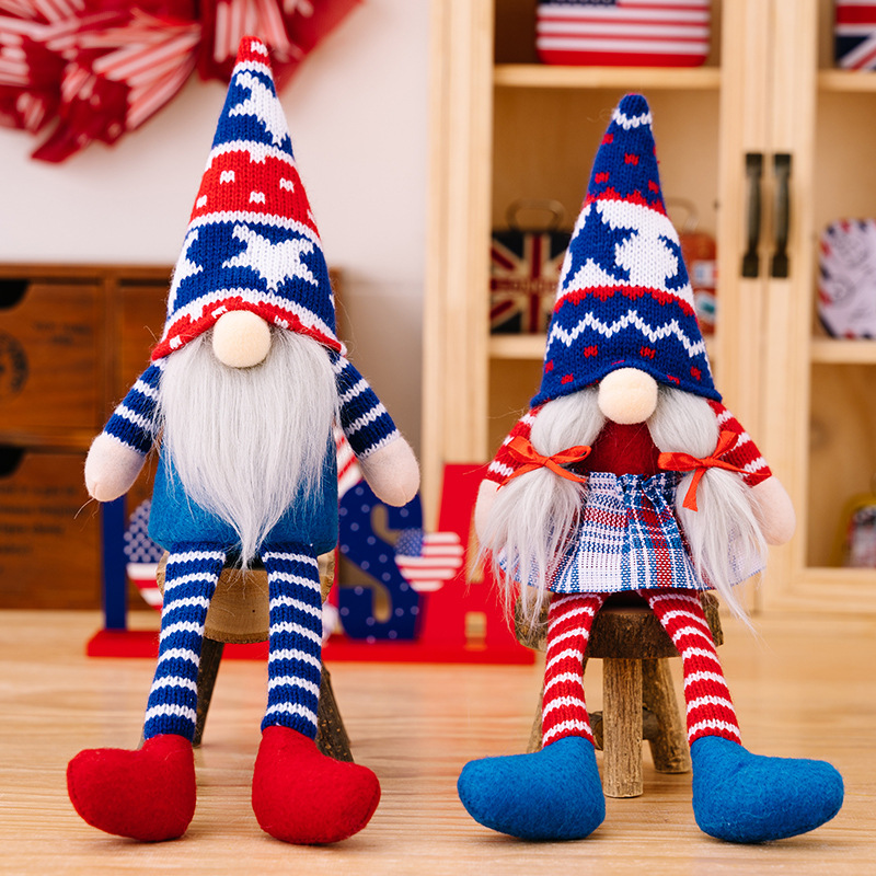 Haube New Independence Day Decoration American Holiday Gnome Ornaments Dwarf Knitted Hat Hanging Legs Rudolph Doll