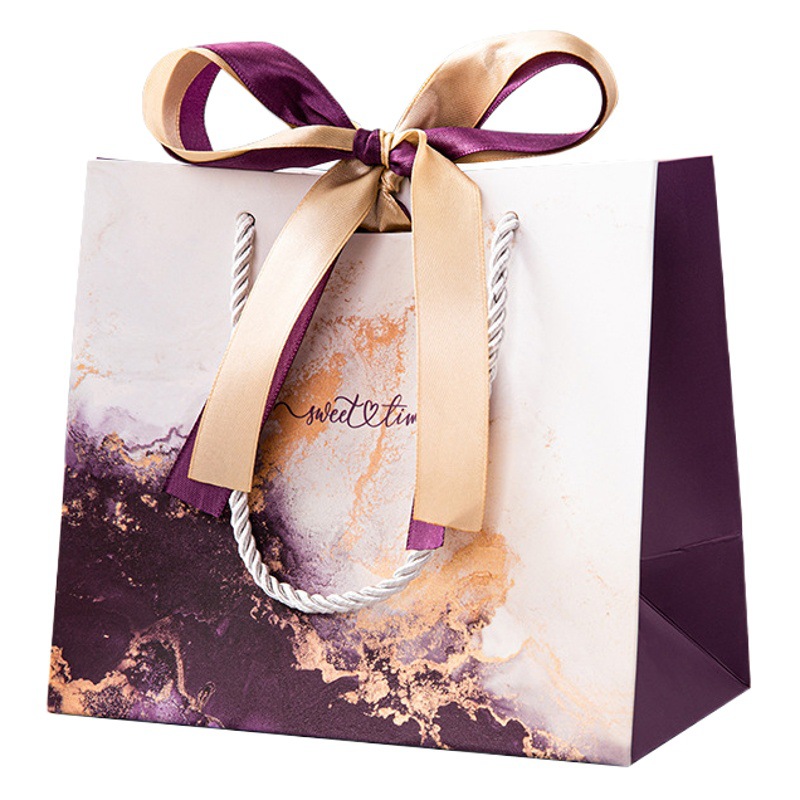 Spot Ins Style Purple Marble Handbag Gift Bag Export Packaging Paper Bag Clothing Bag Companion Gift Bag