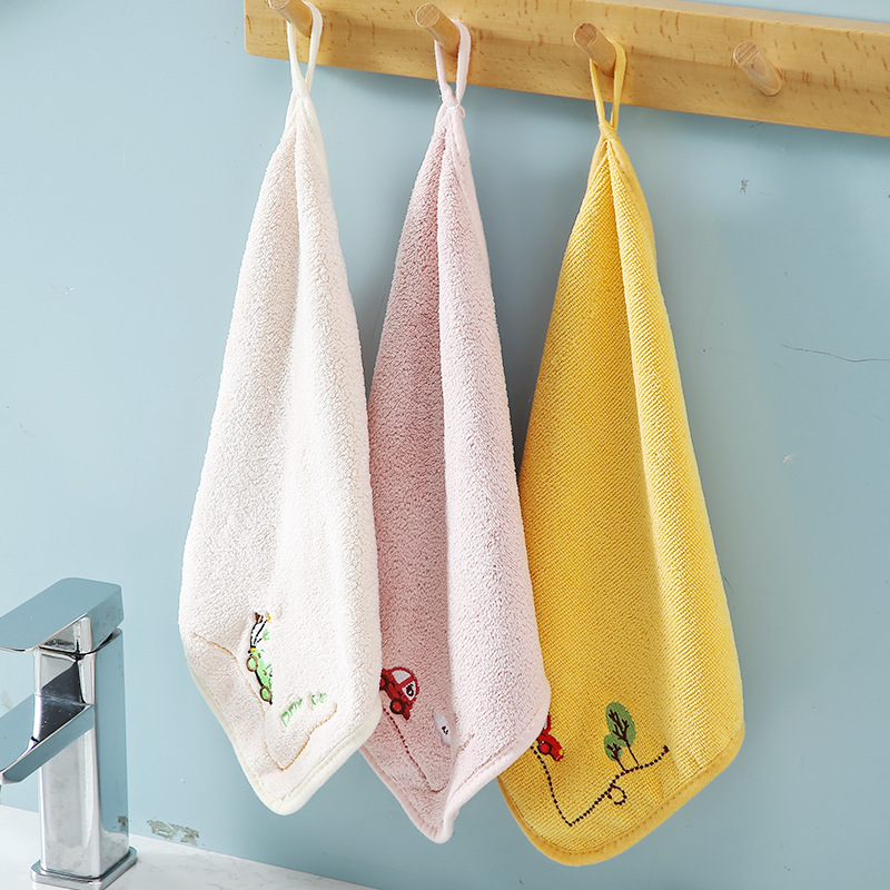 Coral Fleece Towel Cartoon Soft Small Towel Hanging Children's Square Towel Bathroom Kitchen Absorbent Handkerchief