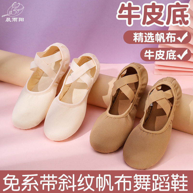 Chenyuyang Same-soled Same-color Dance Shoes, Soft-soled Ballet Shoes, Practice Canvas, Lace-free Adult Grade Examination Cat Claw Shoes