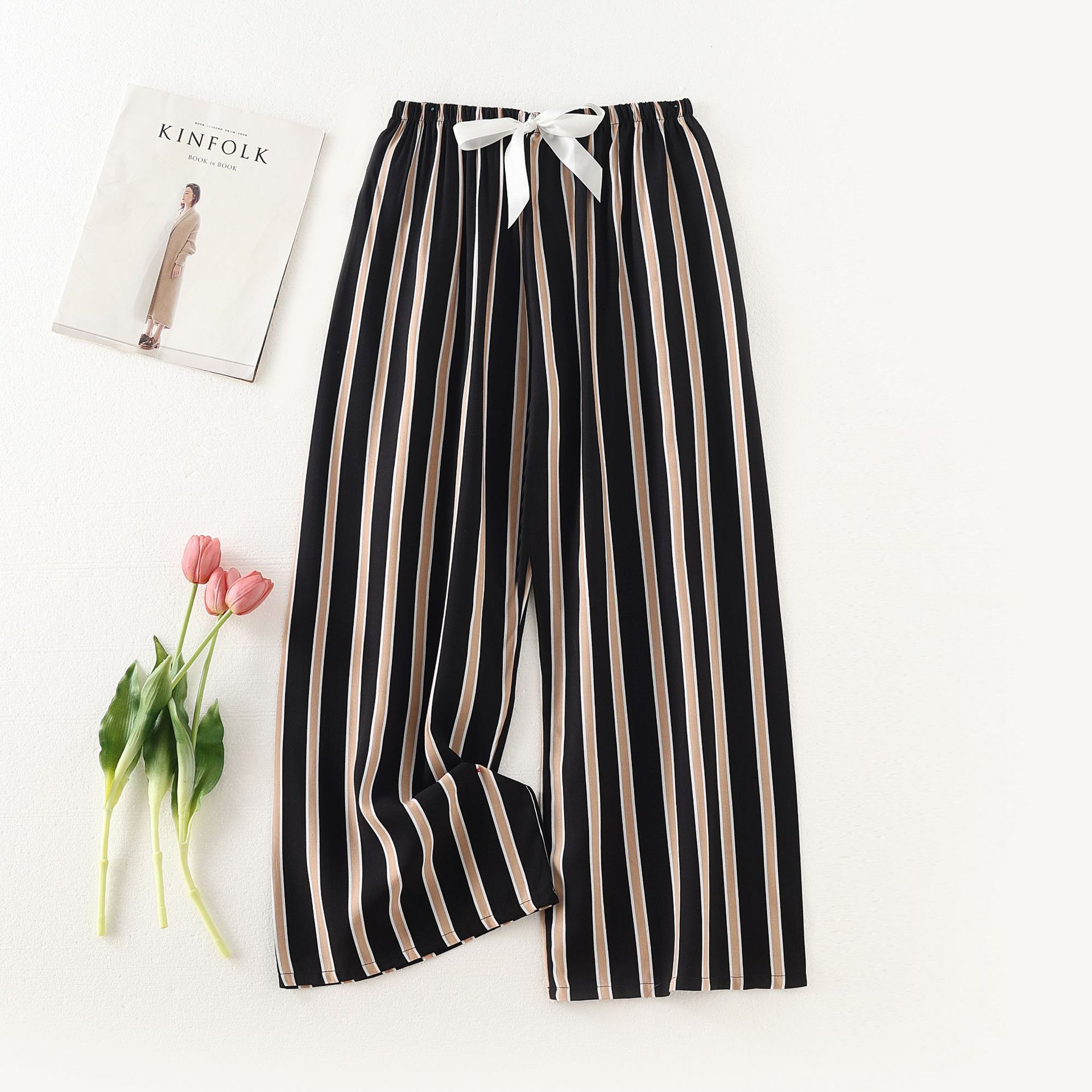 Picture of Cotton Silk Pajama Pants Women's Summer Thin Black and White Cartoon Style Wide Leg Pants Large Size Loose Outer Wearing Foreign Trade Beach Pants