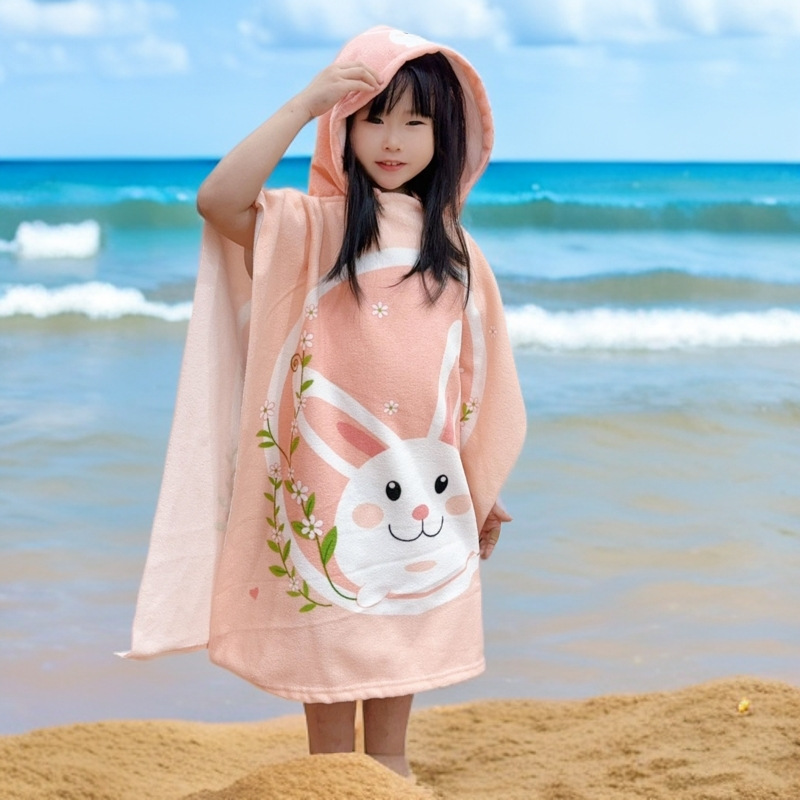 Picture of Children's Bath Towel Hooded Poncho Bathrobe Super Soft Wearable Baby Absorbent Towel for Boys and Girls Swimming