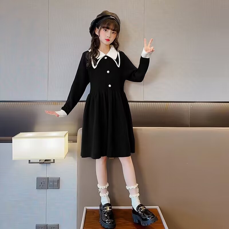 Picture of cuhk girls fashion college style princess dress girls autumn and winter new elegant lady knitted sweater dress