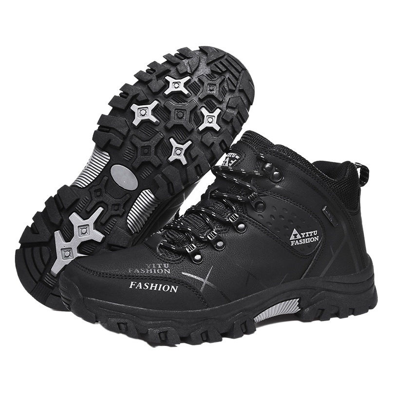 Cross-Border Hiking Shoes Autumn and Winter New Outdoor Assault Hiking Waterproof Anti-Slip Plus Velvet Warm High-Top Sports Shoes for Men