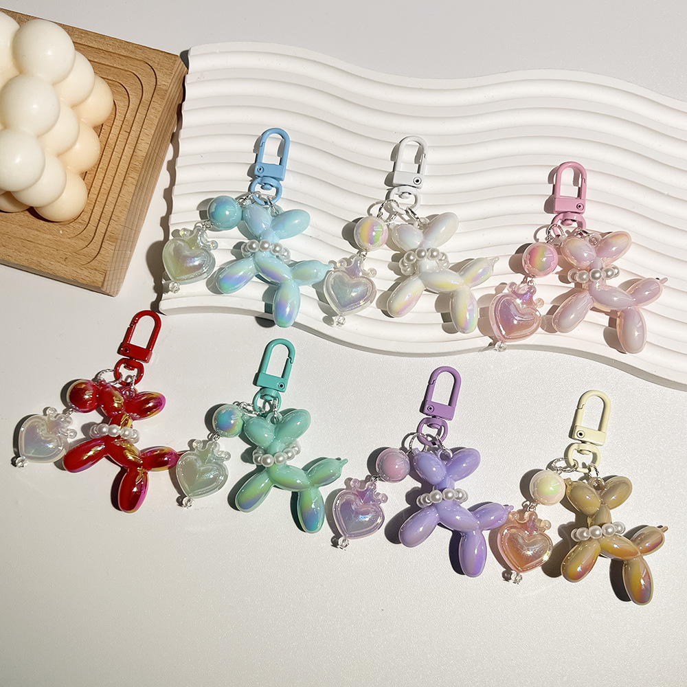 New Crown Love Real Color Macaron Blow Dog Keychain Pendant Ring Accessories Student Bag Pendant
