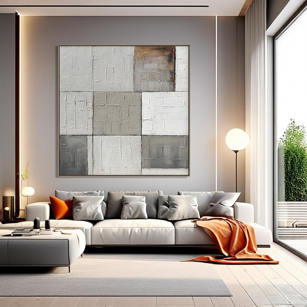 Cross-Border Hot-Selling Hand-Painted Living Room Decorative Painting, Modern Simple Color Block Background Wall Mural, Restaurant High-End Hanging Painting