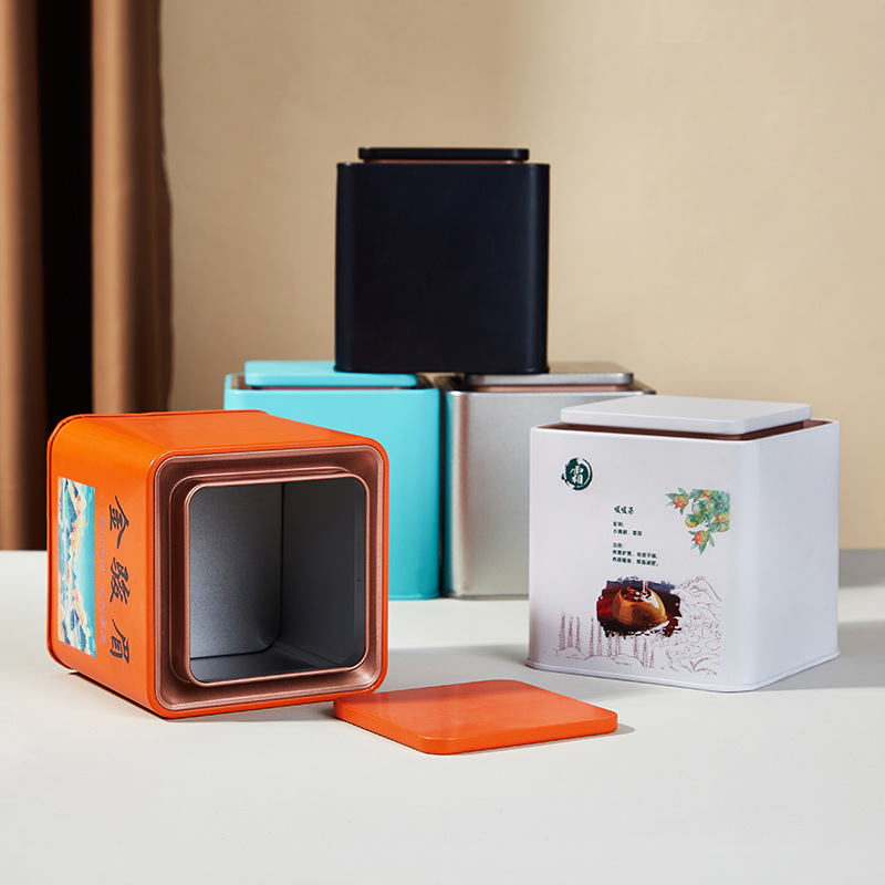 Tea Tin Cans 0.1kg Square Cans, 125g Packaging for Tieguanyin, Metal Tinplate Storage Boxes