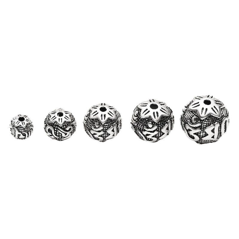 Xizang silver round beads six-character mantra transfer beads loose beads creative handmade beaded material beads bracelet DIY accessories z
