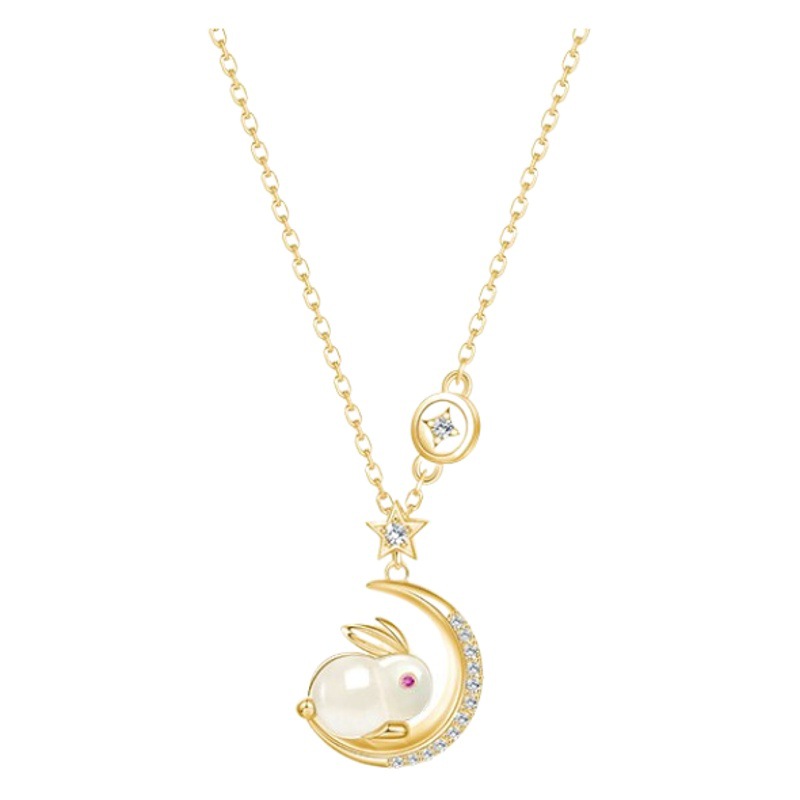 Hetian Jade Rabbit Necklace Women's New Style Benmingnian Jade Rabbit Pendant Light Luxury Niche Moon Rabbit Clavicle Chain