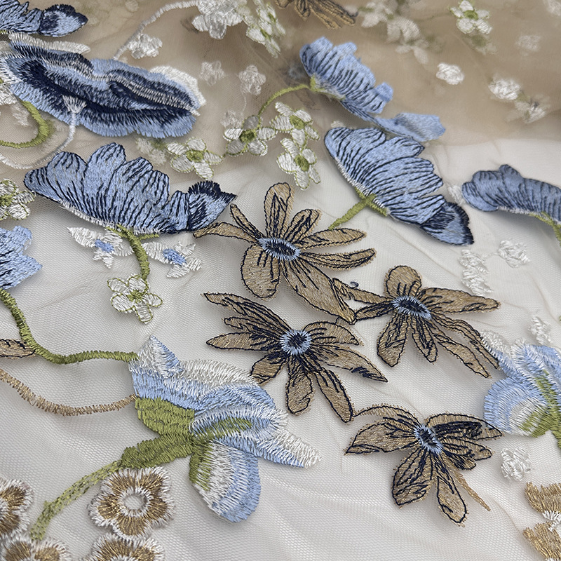 Picture of Three-dimensional Lotus Water-soluble Embroider Mesh Fabric Multi-color Embroider Cross-border Heavy Embroider Fashion Dress Dress Fabric