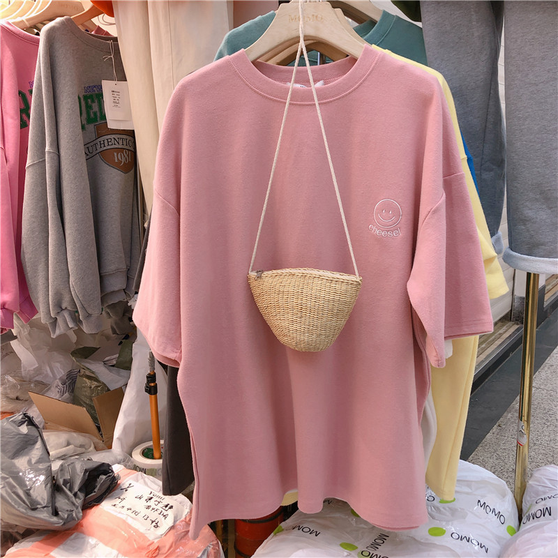 Embroidered Short-sleeved T-shirt Women's Ins Trendy 2022 Summer New Arrival South Korea Loose plus size Student T-shirt Dongdaemun Women's Clothing