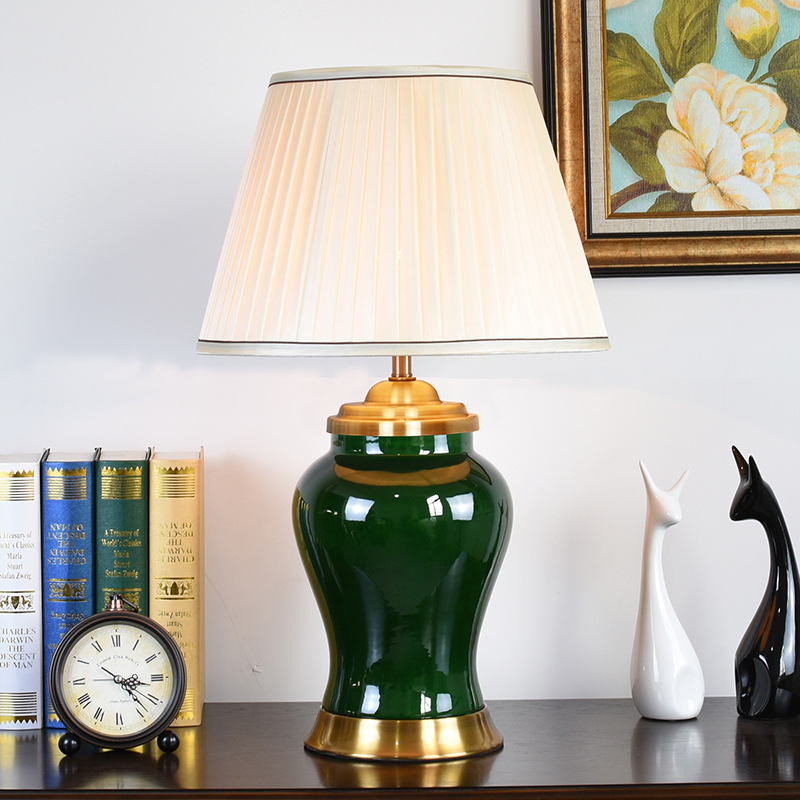 American table lamp Jingdezhen ceramic table lamp living room bedroom led table lamp green bedroom table lamp bedside hotel lamp