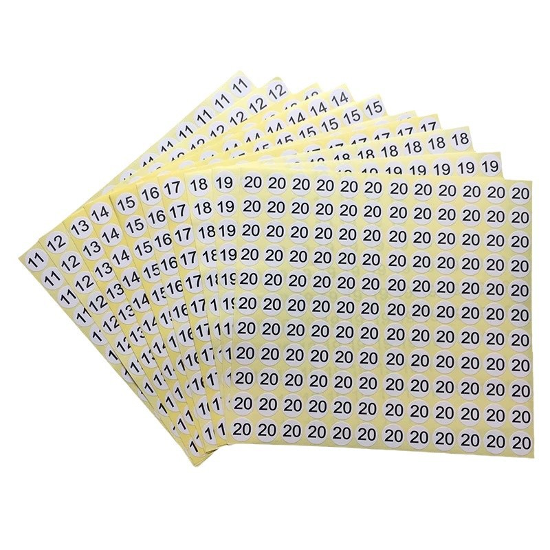 Picture of Digital number sticker clothes shoes and socks size sticker round size label paper custom digital sticker printing logo