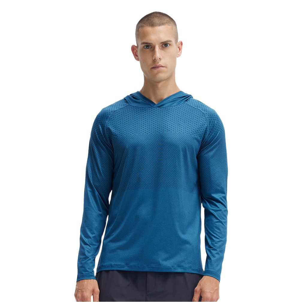 Quick-drying clothing men's elastic training clothing running sports top spring and autumn new cationic riding hooded fitness long sleeve